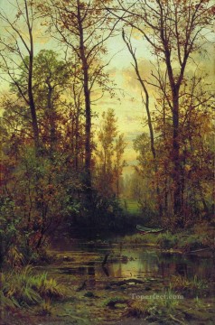 風景 Painting - 森林秋の古典的な風景イワン・イワノビッチの木々